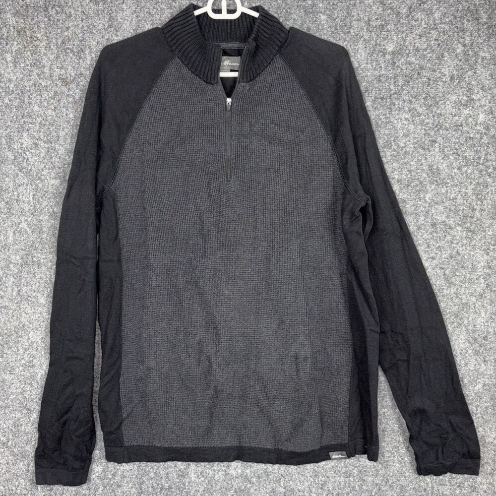 Eddie Bauer Sweater Mens  L Black Gray 1/4 Zip Outdoors Casual Preppy